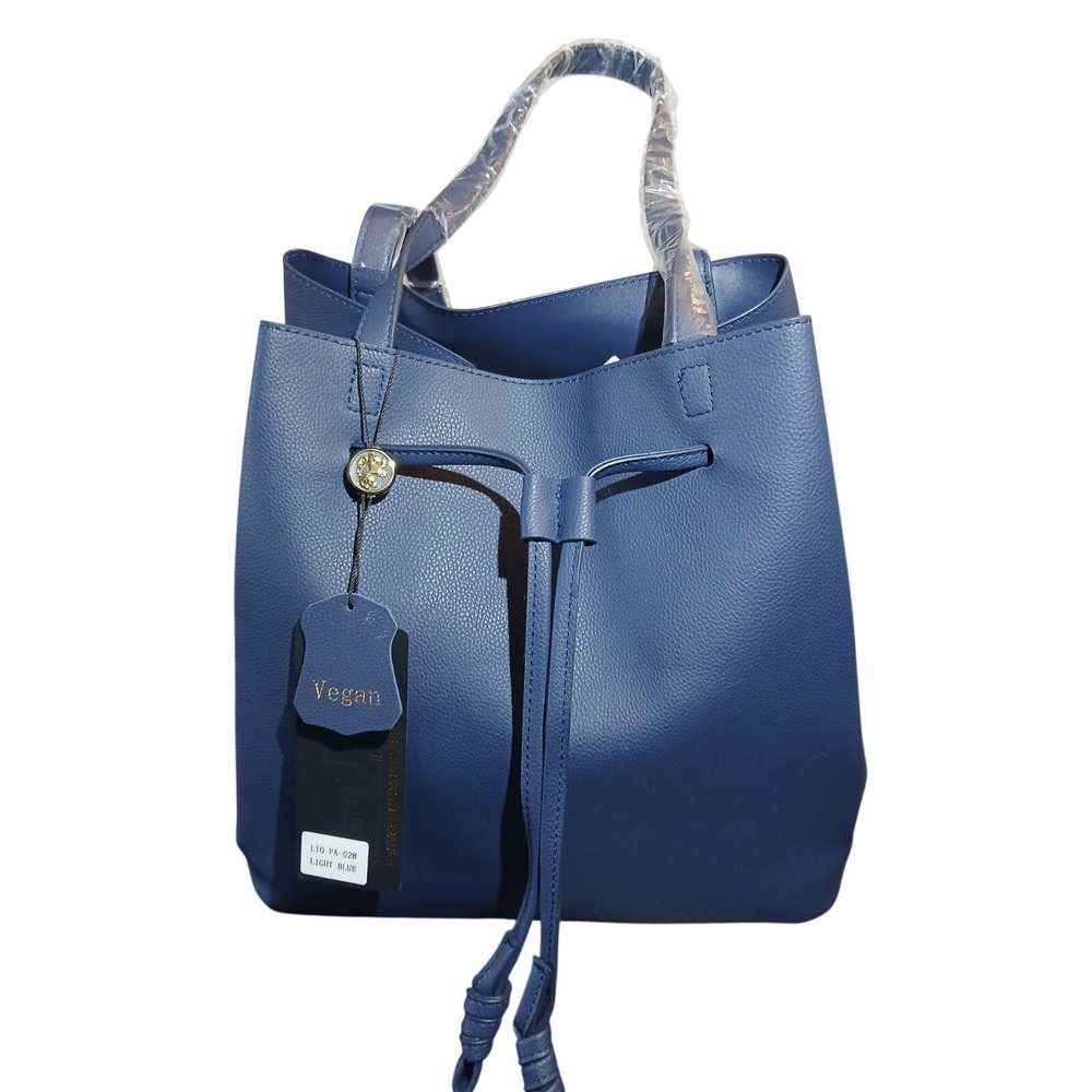 Lionel Vegan Leather Tote Bag Light Blue Drawstring Bucket Bag LIO-FA-028 NEW